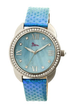Boum Forte Crystal-Bezel Leather-Band Ladies Watch - Silver/Cerulean