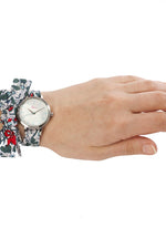 Boum Arc Floral-Print Wrap Watch - Silver/White