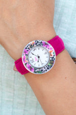 Boum Bouquet Floral-Ring Leather-Band Ladies Watch - Pink