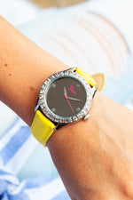 Boum Chic Mirror-Dial Leather-Band Ladies Watch - Silver/Yellow