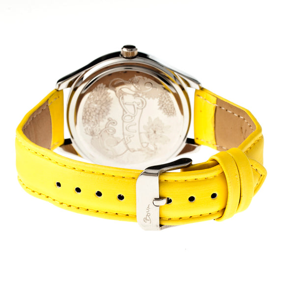 Boum Chic Mirror-Dial Leather-Band Ladies Watch - Silver/Yellow