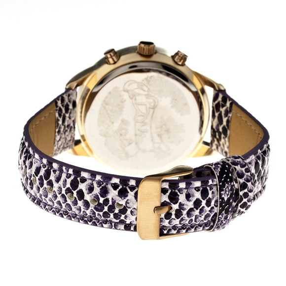 Boum Serpent Leather-Band Ladies Watch w/ Day/Date - Gold/Purple
