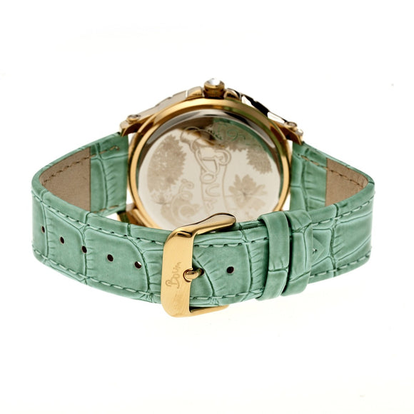 Boum Belle Crystal-Bezel Leather-Band Ladies Watch - Gold/Mint