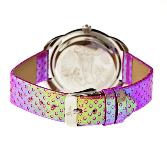 Boum Forte Crystal-Bezel Leather-Band Ladies Watch - Silver/Pink