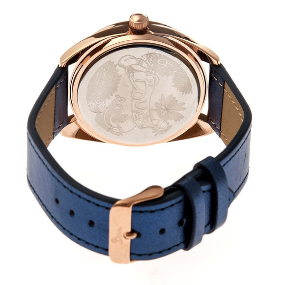Boum Etoile Glitter-Dial Leather-Band Ladies Watch - Rose Gold/Blue