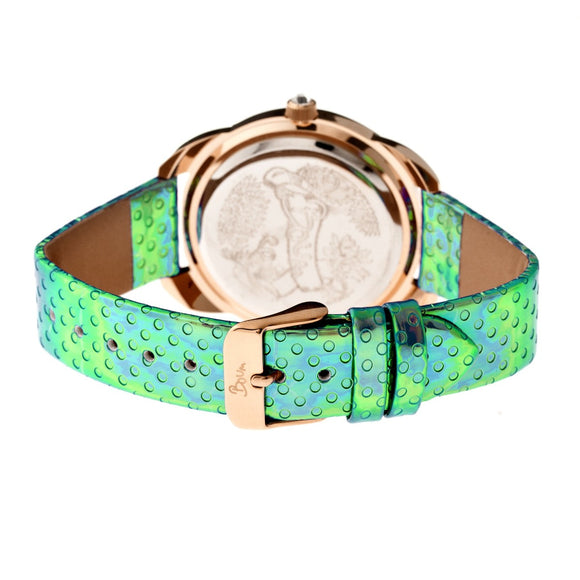 Boum Forte Crystal-Bezel Leather-Band Ladies Watch - Rose Gold/Blue