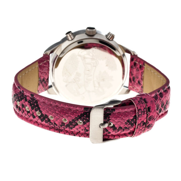 Boum Serpent Leather-Band Ladies Watch w/ Day/Date - Silver/Pink
