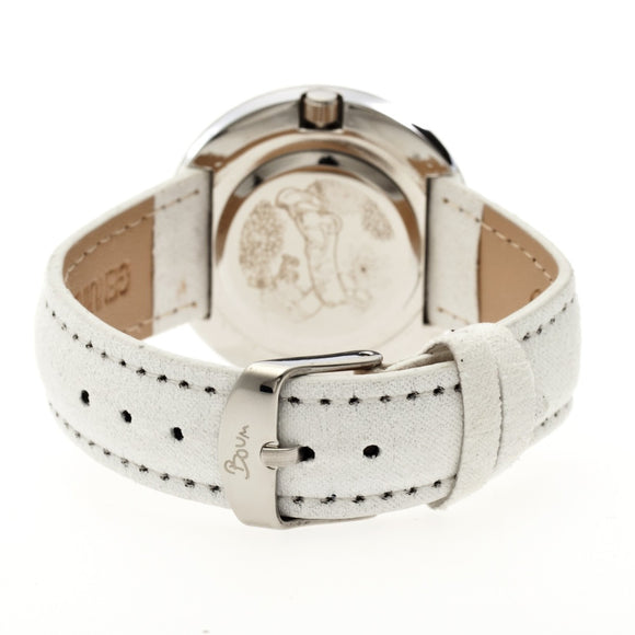 Boum Bouquet Floral-Ring Leather-Band Ladies Watch - White/Black
