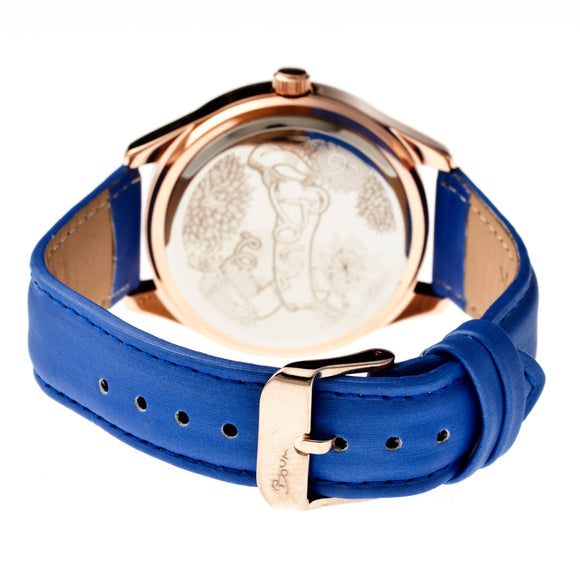 Boum Chic Mirror-Dial Leather-Band Ladies Watch - Rose Gold/Blue