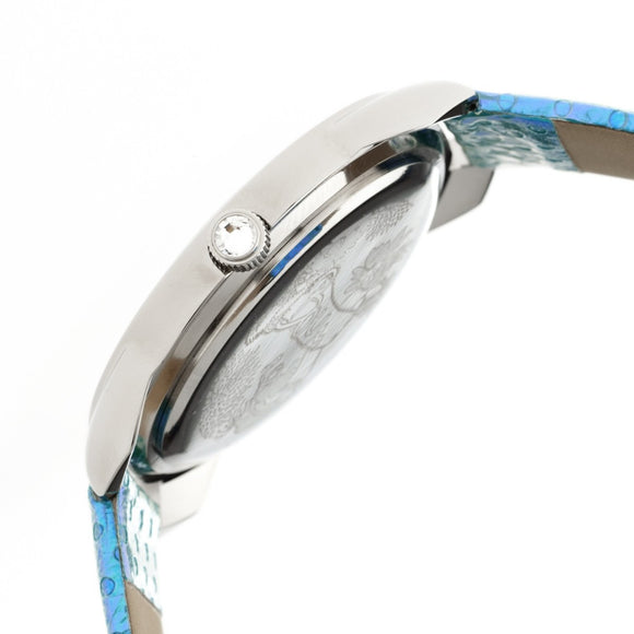 Boum Forte Crystal-Bezel Leather-Band Ladies Watch - Silver/Cerulean