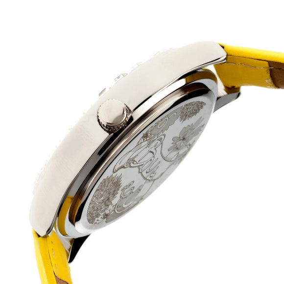 Boum Chic Mirror-Dial Leather-Band Ladies Watch - Silver/Yellow