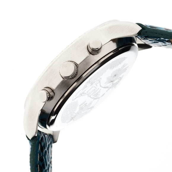 Boum Serpent Leather-Band Ladies Watch w/ Day/Date - Silver/Turquoise