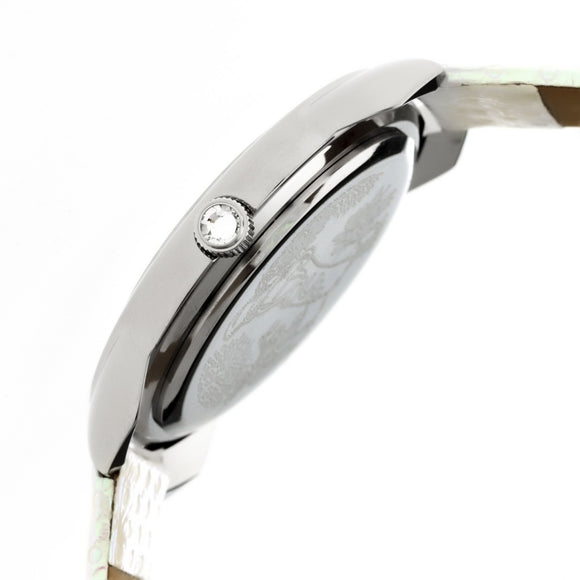 Boum Forte Crystal-Bezel Leather-Band Ladies Watch - Silver/White