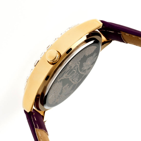 Boum Chic Mirror-Dial Leather-Band Ladies Watch - Gold/Purple