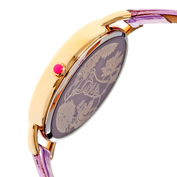 Boum Champagne Leather-Band Ladies Watch - Gold/Lavender