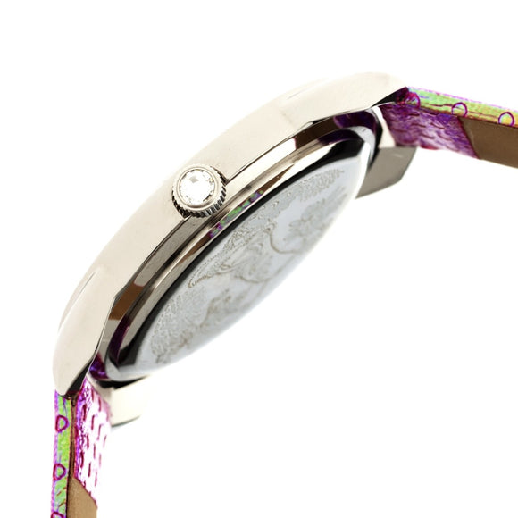 Boum Forte Crystal-Bezel Leather-Band Ladies Watch - Silver/Pink