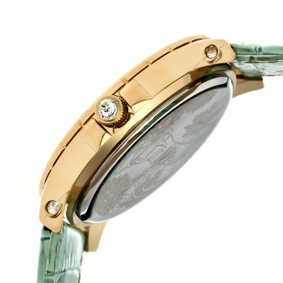 Boum Belle Crystal-Bezel Leather-Band Ladies Watch - Gold/Mint