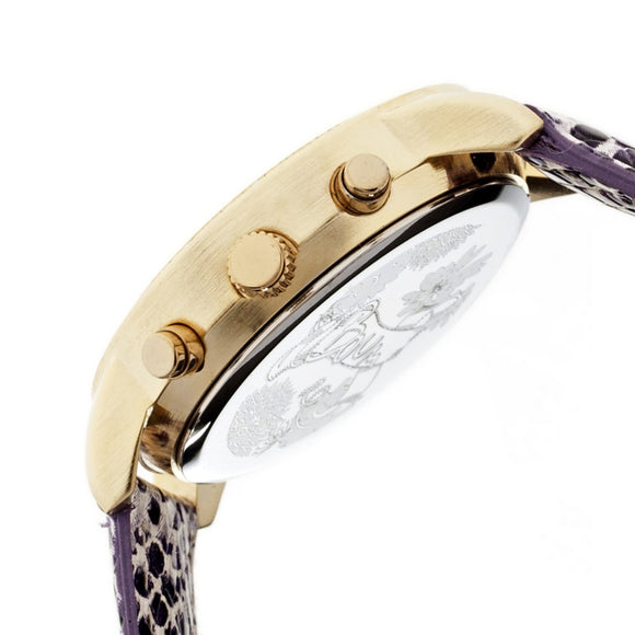 Boum Serpent Leather-Band Ladies Watch w/ Day/Date - Gold/Purple