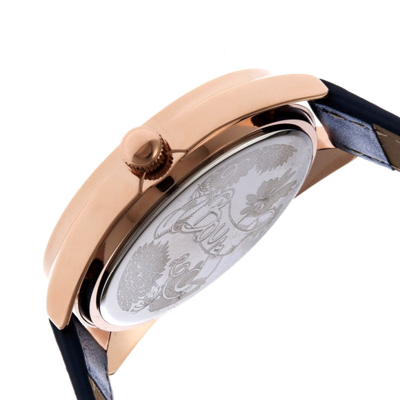 Boum Etoile Glitter-Dial Leather-Band Ladies Watch - Rose Gold/Blue