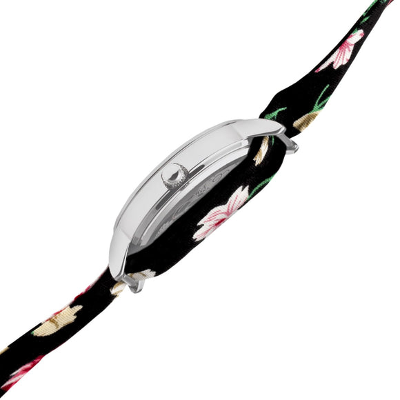 Boum Arc Floral-Print Wrap Watch - Silver/Black