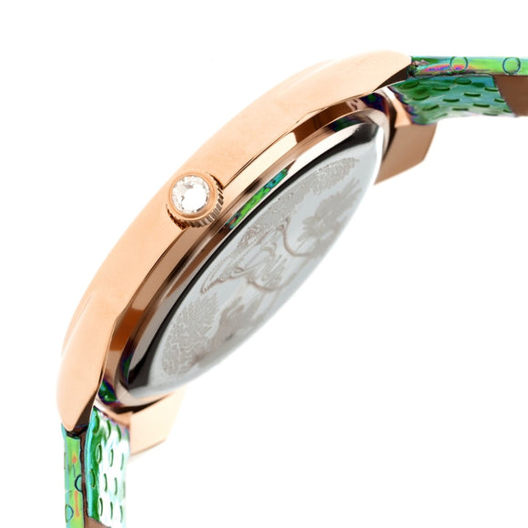 Boum Forte Crystal-Bezel Leather-Band Ladies Watch - Rose Gold/Blue