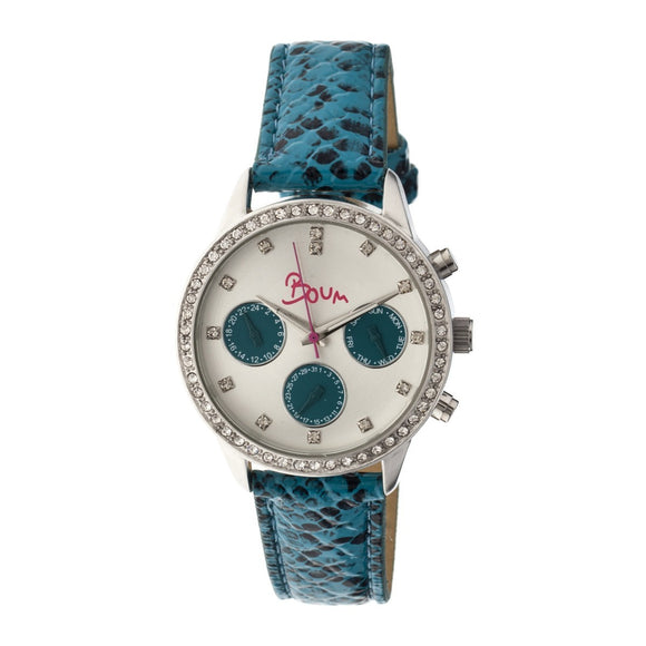 Boum Serpent Leather-Band Ladies Watch w/ Day/Date - Silver/Turquoise