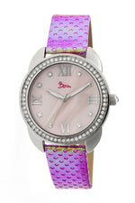 Boum Forte Crystal-Bezel Leather-Band Ladies Watch - Silver/Pink