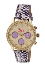 Boum Serpent Leather-Band Ladies Watch w/ Day/Date - Gold/Purple