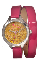 Boum Confetti Glitter-Dial Dual-Wrap Ladies Watch - Hot Pink