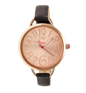 Boum Cirque Sunray Dial Leather-Band Watch - Rose Gold/Black - BOUBM4405