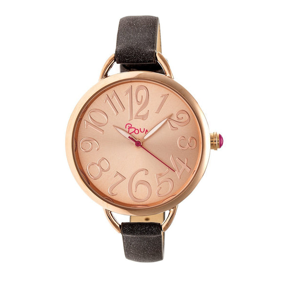 Boum Cirque Sunray Dial Leather-Band Watch - Rose Gold/Black - BOUBM4405