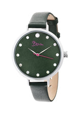Boum Perle Leather-Band Watch - Silver/Green