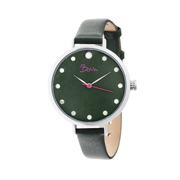 Boum Perle Leather-Band Watch - Silver/Green
