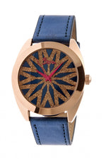 Boum Etoile Glitter-Dial Leather-Band Ladies Watch - Rose Gold/Blue