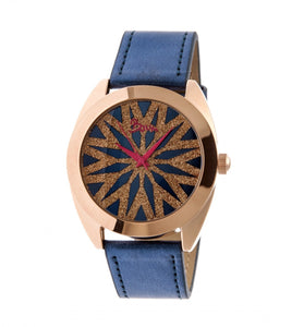 Boum Etoile Glitter-Dial Leather-Band Ladies Watch - Rose Gold/Blue