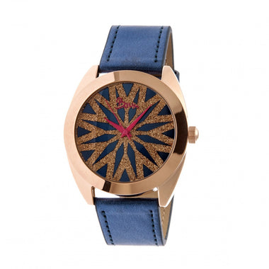 Boum Etoile Glitter-Dial Leather-Band Ladies Watch - Rose Gold/Blue