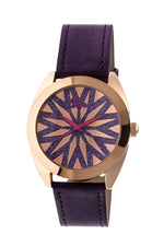 Boum Etoile Glitter-Dial Leather-Band Ladies Watch - Rose Gold/Purple
