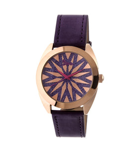 Boum Etoile Glitter-Dial Leather-Band Ladies Watch - Rose Gold/Purple
