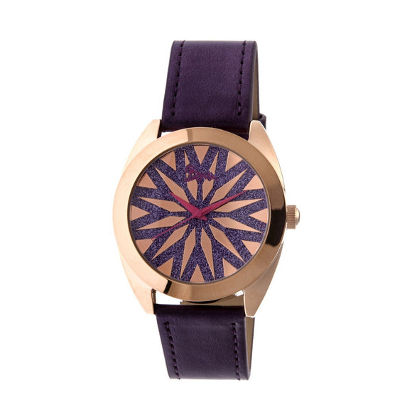 Boum Etoile Glitter-Dial Leather-Band Ladies Watch - Rose Gold/Purple