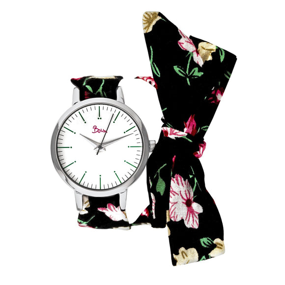 Boum Arc Floral-Print Wrap Watch - Silver/Black