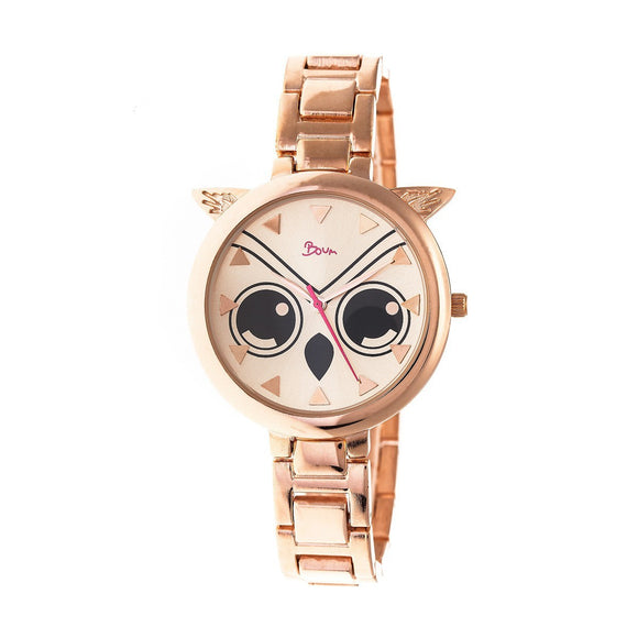 Boum Sagesse Owl-Accented Bracelet Watch - Rose Gold