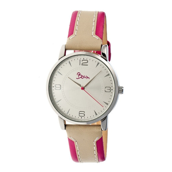Boum Contraire Two-Tone Leather-Band Ladies Watch - Silver/Pink - BOUBM2201