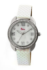 Boum Forte Crystal-Bezel Leather-Band Ladies Watch - Silver/White