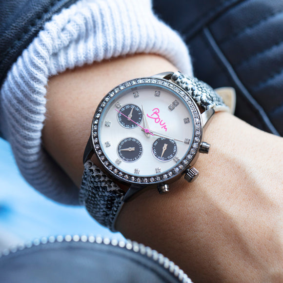 Boum Serpent Leather-Band Ladies Watch w/ Day/Date - Black