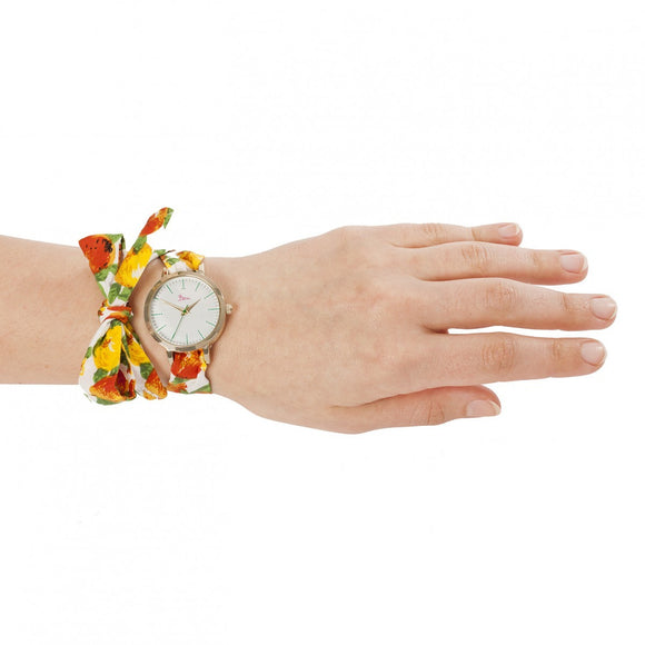 Boum Arc Floral-Print Wrap Watch - Gold/White