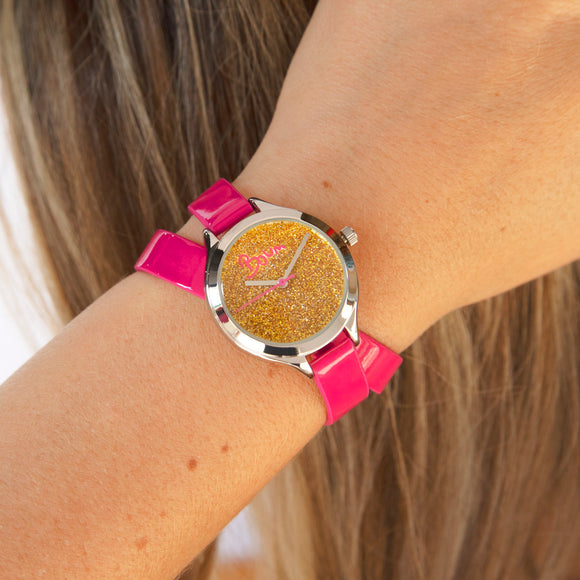 Boum Confetti Glitter-Dial Dual-Wrap Ladies Watch - Hot Pink