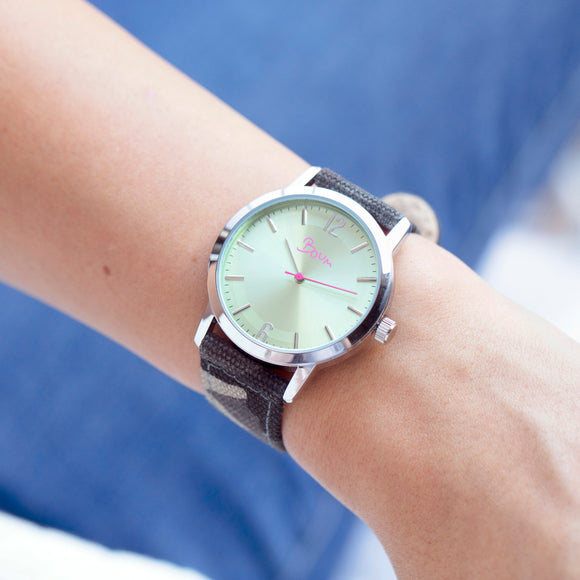 Boum Sauvage Camo-Strap Watch - Silver/Green