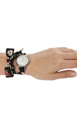 Boum Arc Floral-Print Wrap Watch - Silver/Black