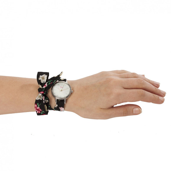 Boum Arc Floral-Print Wrap Watch - Silver/Black