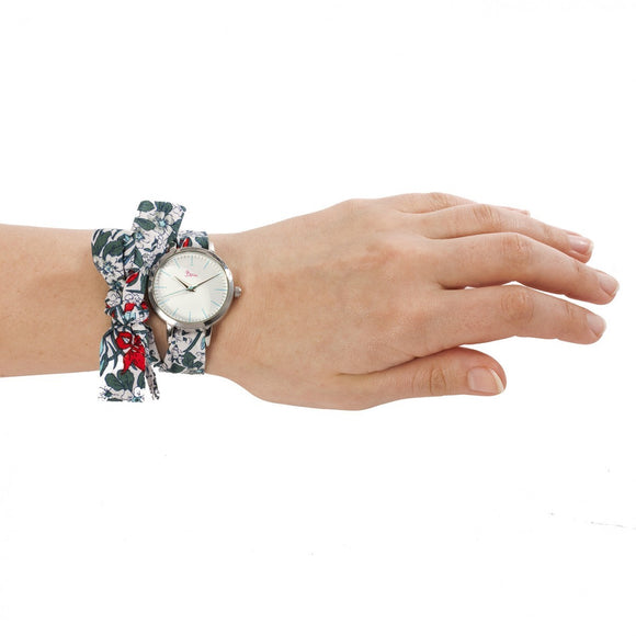 Boum Arc Floral-Print Wrap Watch - Silver/White